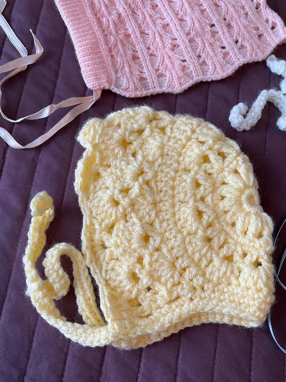 Handmade Crochet Baby Bonnets Set Of 4 Vintage Newborn Hats